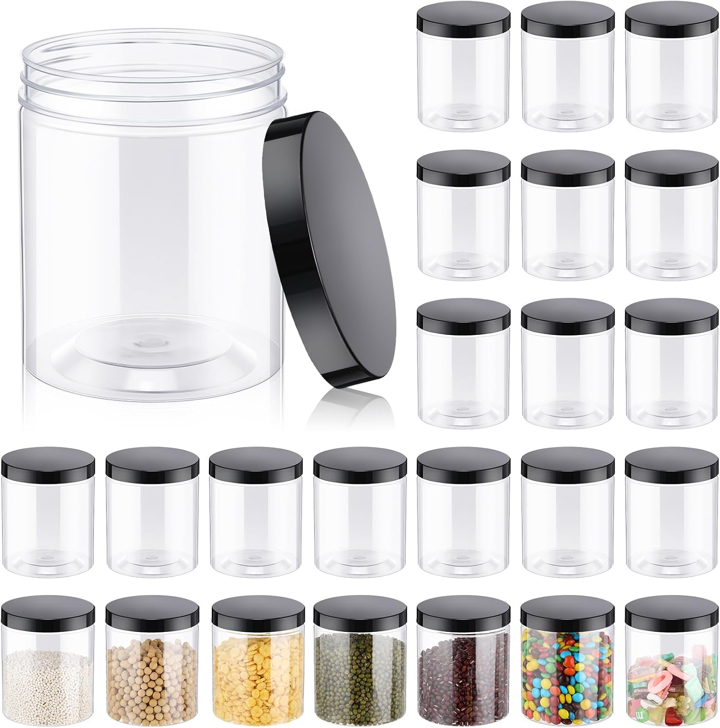 Food Storage Glass Jar - 24 Pcs 16oz Plastic Jars with