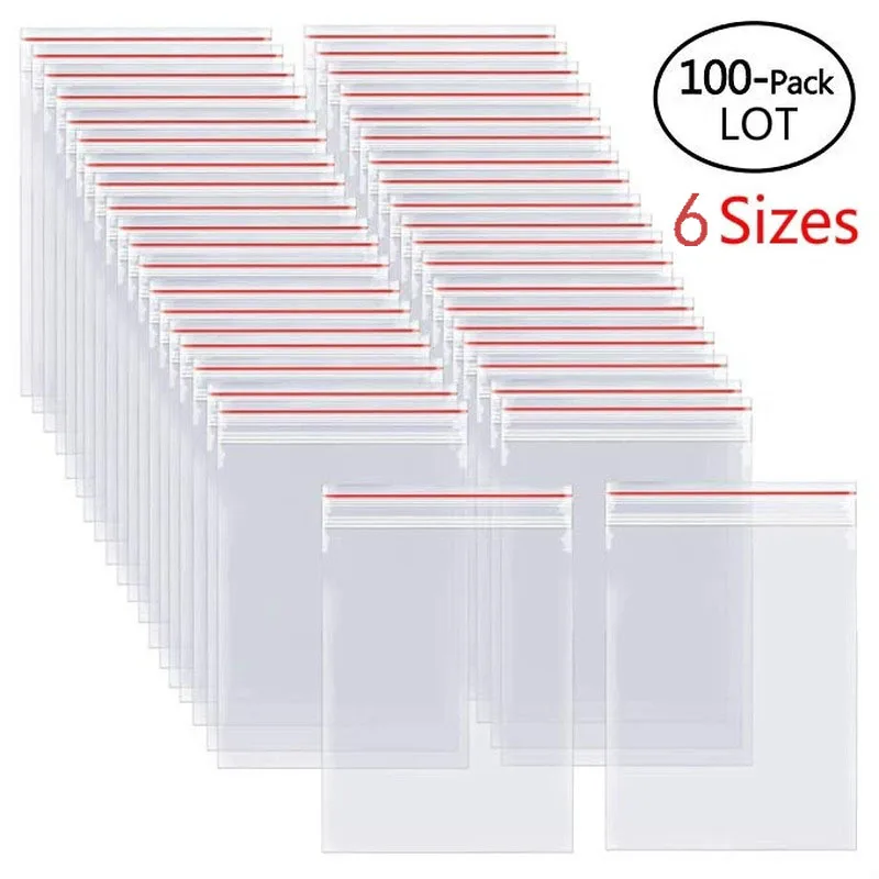 Food Storage Reusable Bags - 100/Pcs Pack Resealable Plastic Selaing Bags