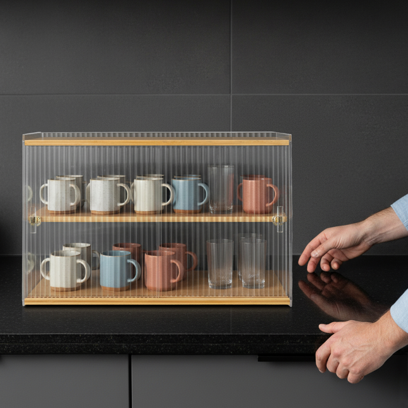 Food Storage Cabinet For Kitchen - Cup Storage Rack, Bamboo Sideboard, Cupboard