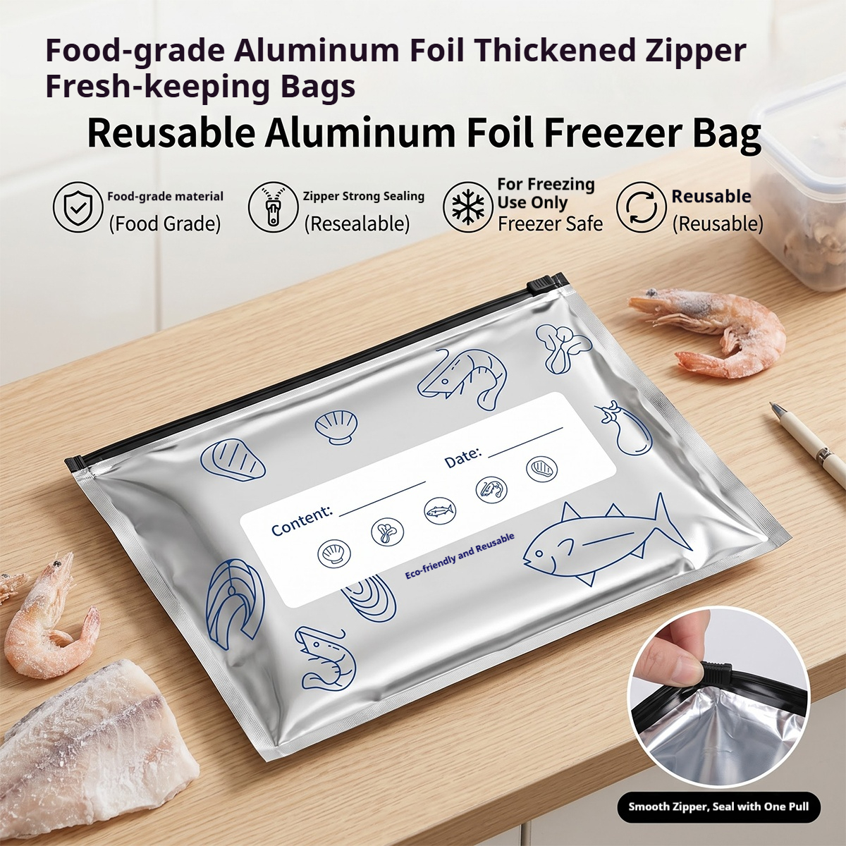 Food Storage Ziploc Bags - 60pcs Aluminum Foil Food Sealable Storage