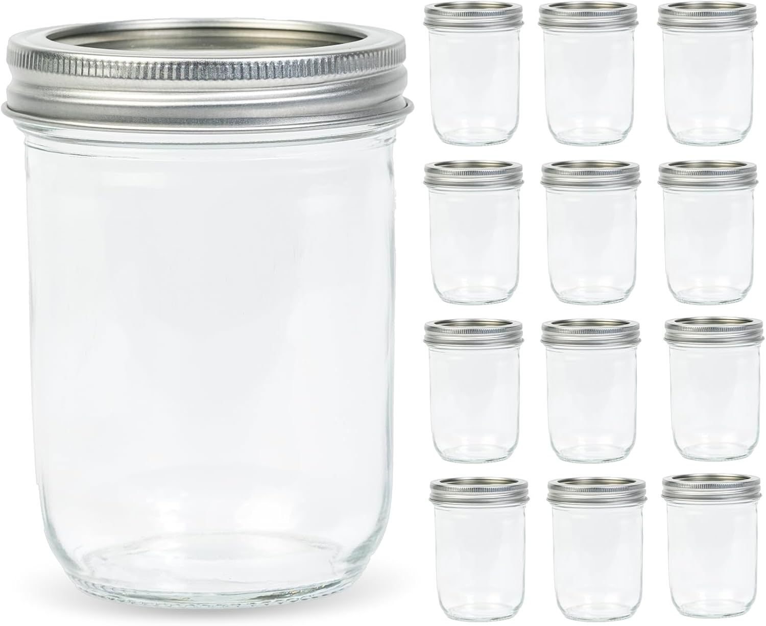 Food Storage Glass Jar - 12 Pack 16 oz Wide Mouth
