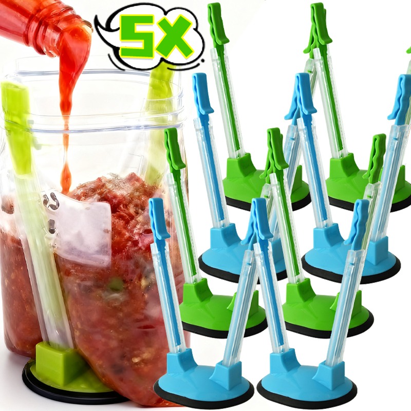 Food Storage Reusable Bags - Hands Free Baggy Rack Clip Adjustable