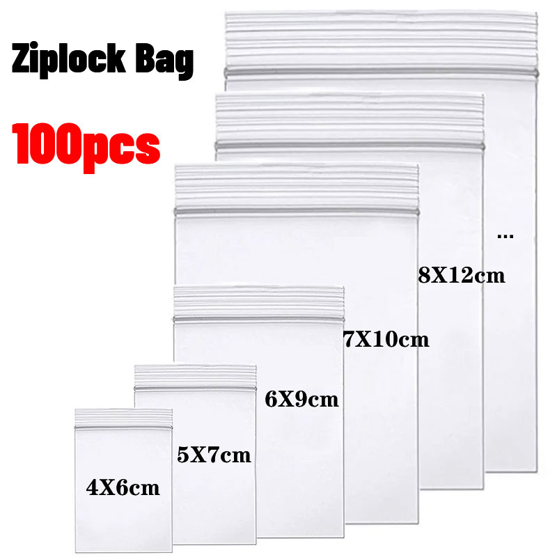 Food Storage Ziploc Bags - 100Pcs Thicken Zipper Sealed Bags Clear