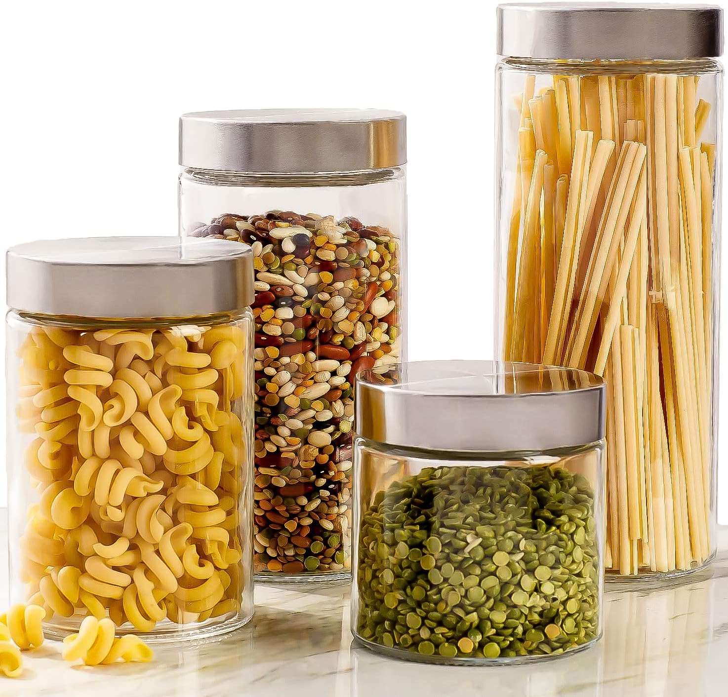 Food Storage Glass Jar - 4pc Canister Sets for Kitchen Counter