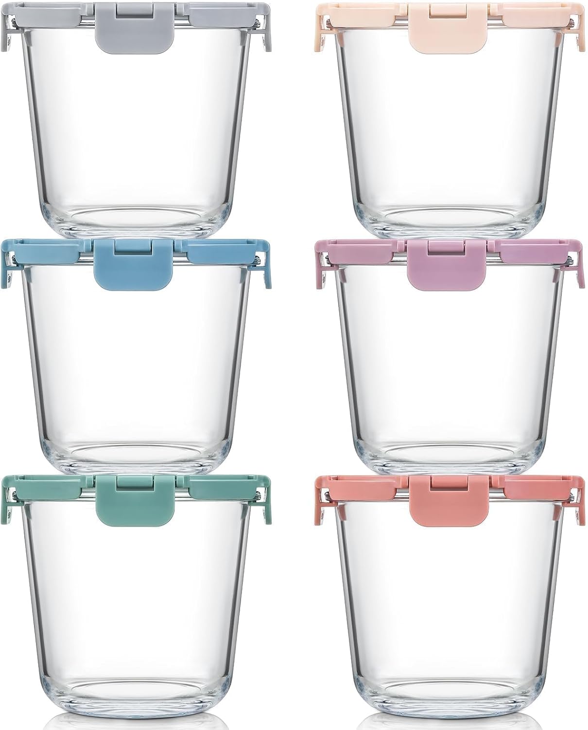 Food Storage Glass Jar - [UPGRADED LID] 6 Sets 3 Cup/24oz