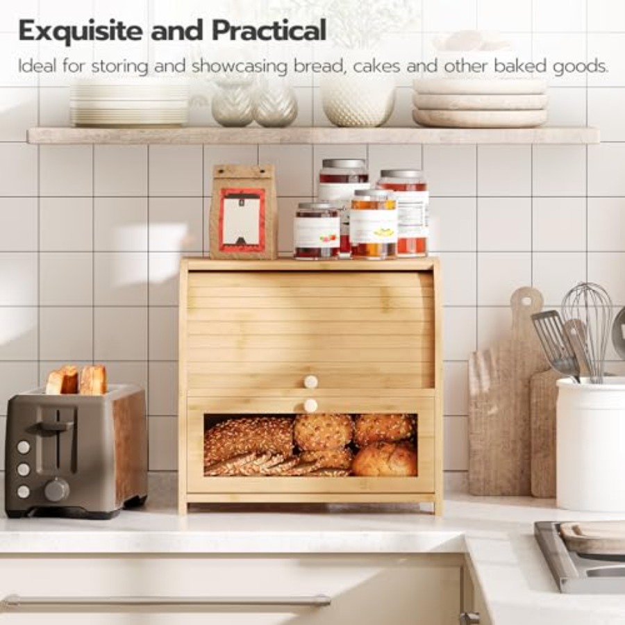 Bread Box, Bamboo Bread Box fo – Food Storage Box Large Bewertung und Preis