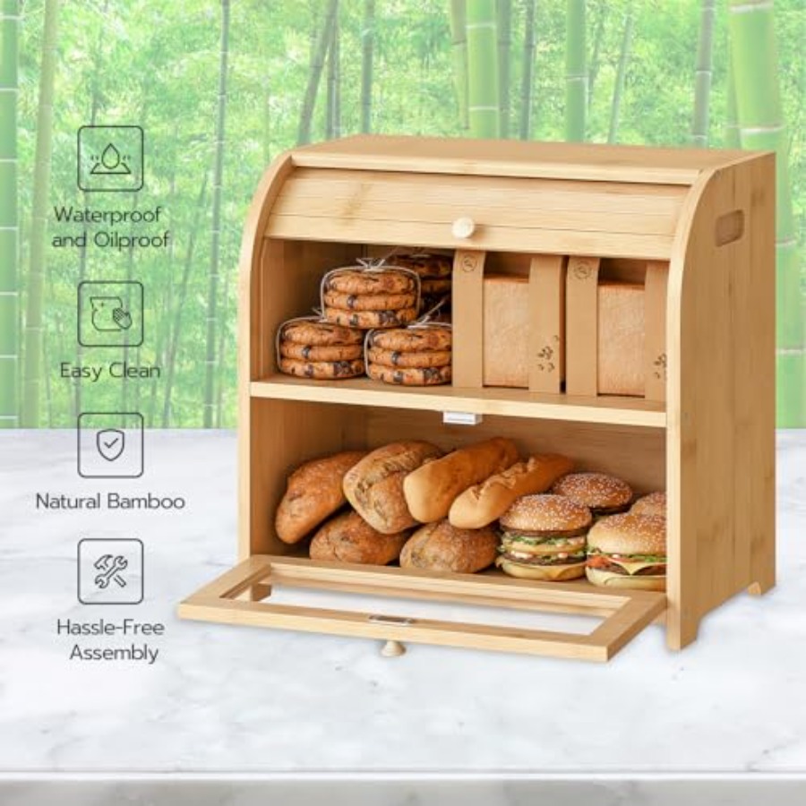 Bread Box, Bamboo Bread Box fo – Food Storage Box Large Bewertung und Preis