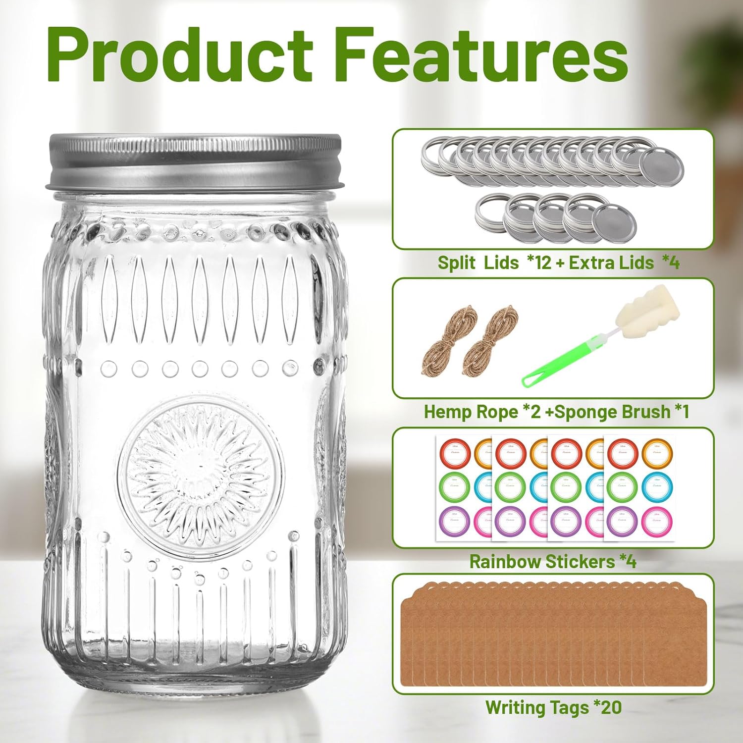 32 oz Wide Mouth Mason Jars wi – Food Storage 4 Quart Bewertung und Preis