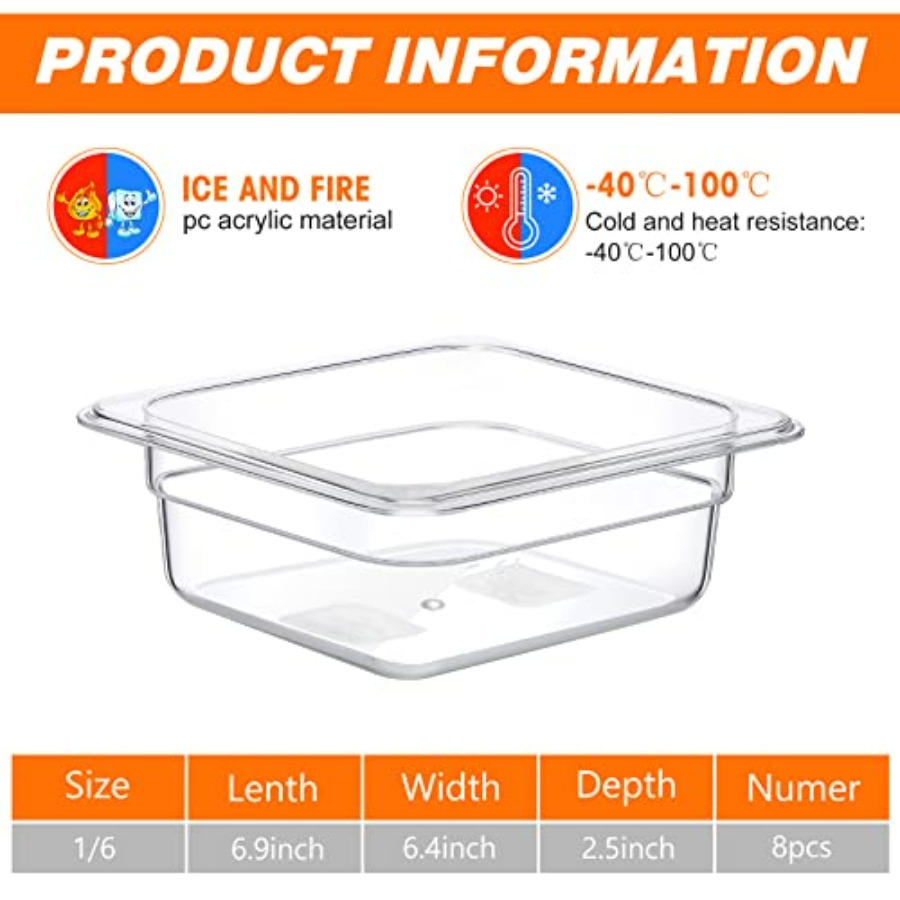 8 Pcs 1/6 Size, 2.6 Inch Deep  – Food Storage In Restaurant Bewertung und Preis