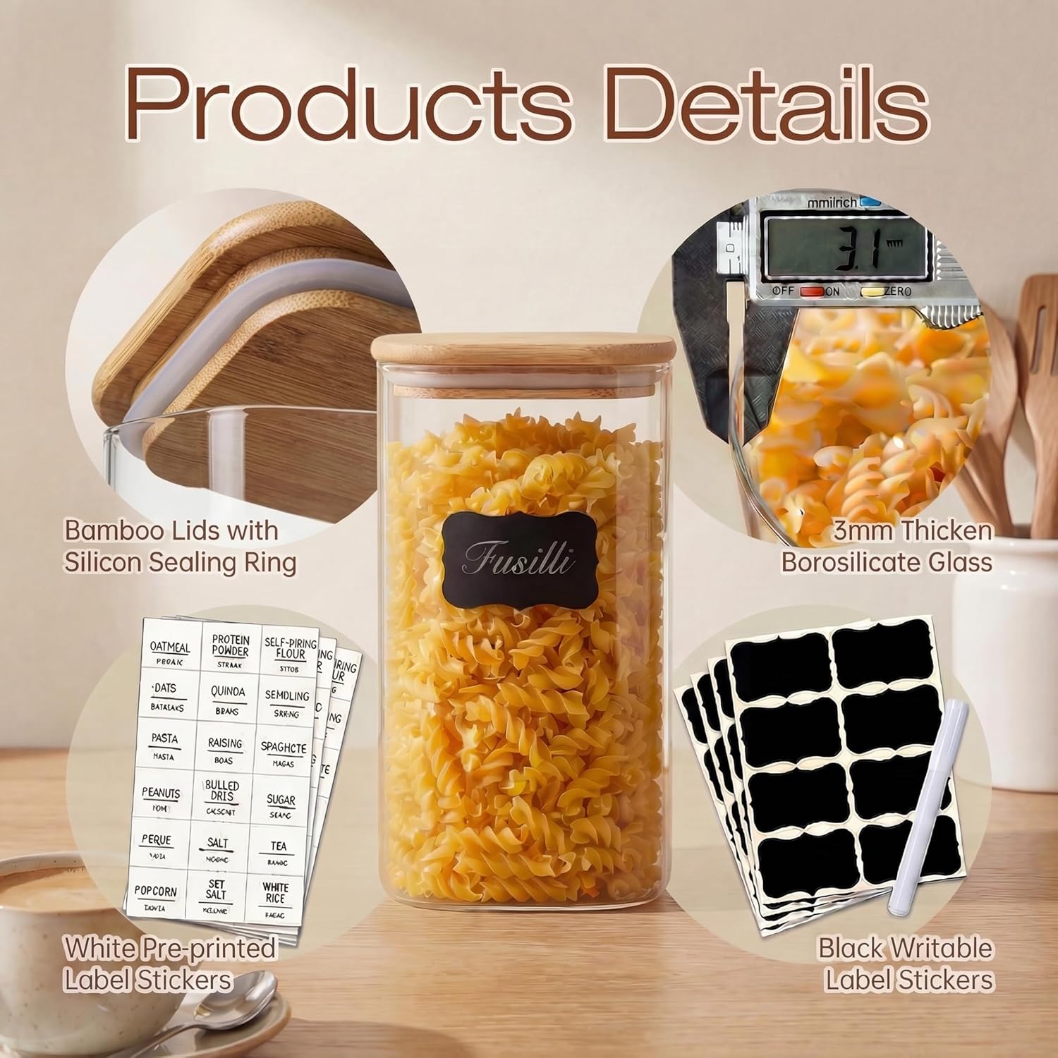 Square Glass Jars with Bamboo  – Food Storage Glass Jar Bewertung und Preis